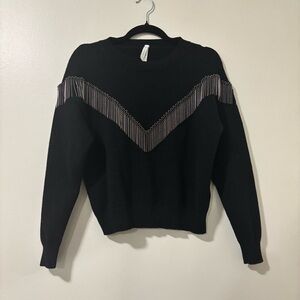 Dreamers by Debut Black Fringe Silver Sweater